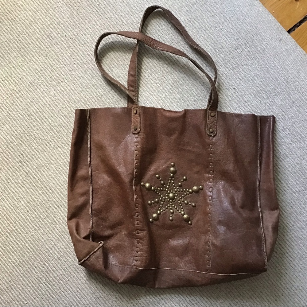 Brown Studded Tote Bag